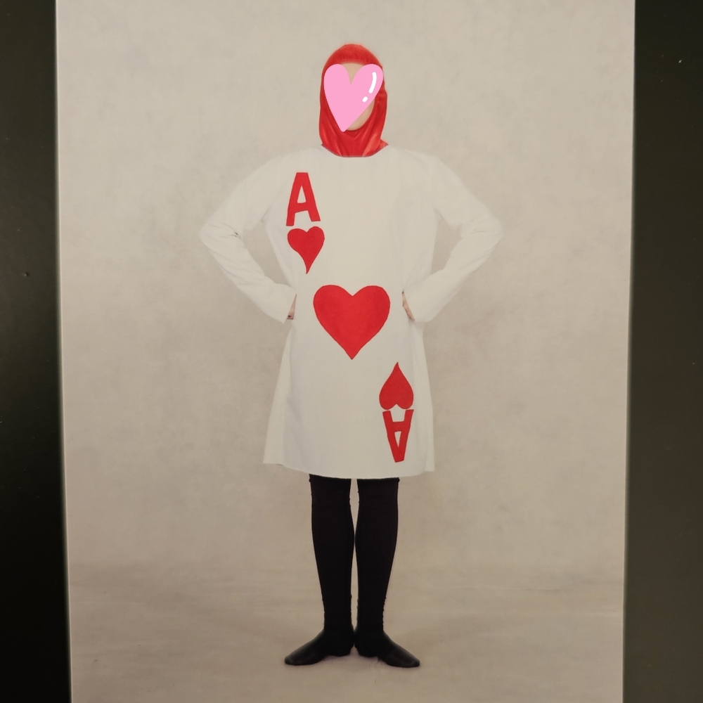 Ace of Hearts long sleeve Halloween costume with removable red velvet hood S